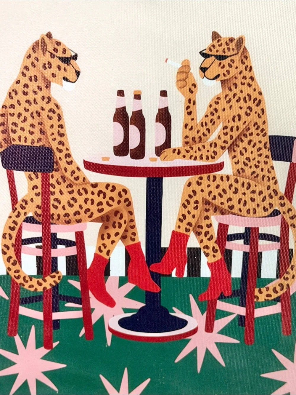Cheetah Girls Night Drinking Smoking Quirky Animal Canvas Art Print Framed Art